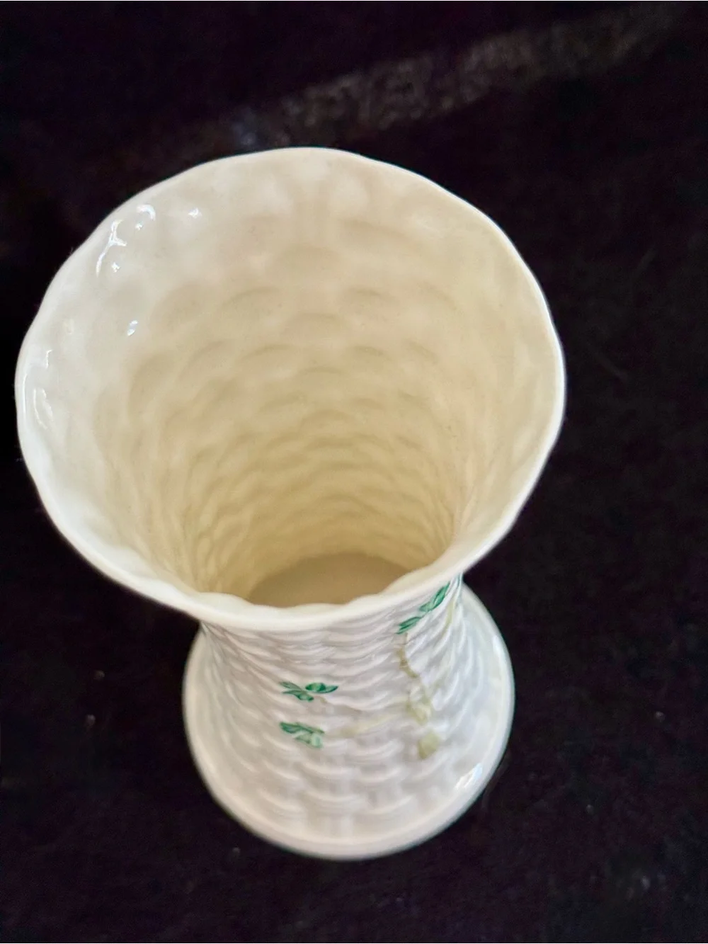 Belleek Basket Weave Shamrock Porcelain Vase 5.5 inch White Old Mark Vintage
